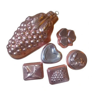 Vintage Copper Jello Mold Lot Grapes Bird Heart Rabbit Clover Home Decor